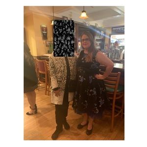 Black & blue floral cocktail dress